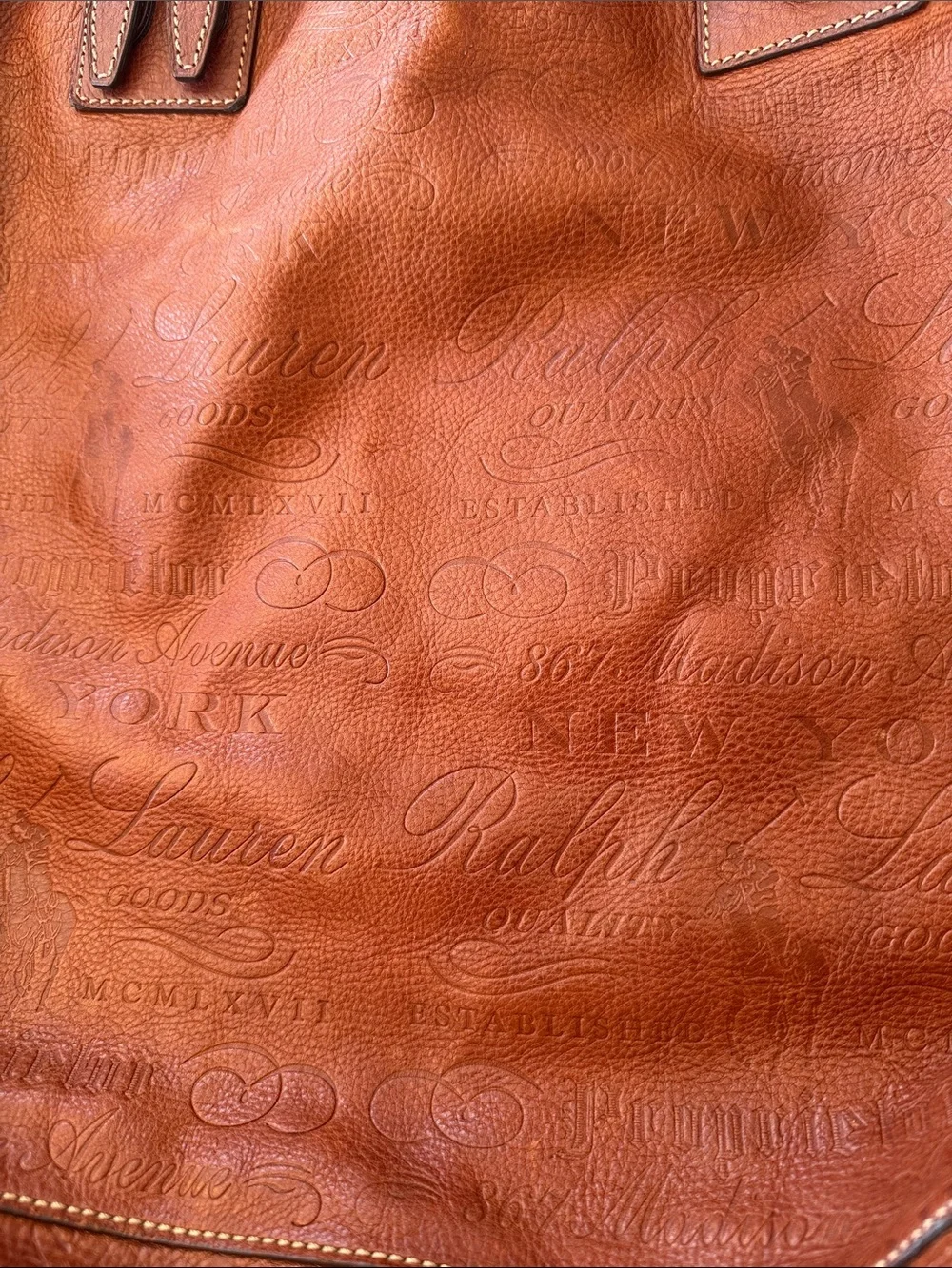 Ralph Lauren Leather Handbag in Terracotta and Forest Green Suede